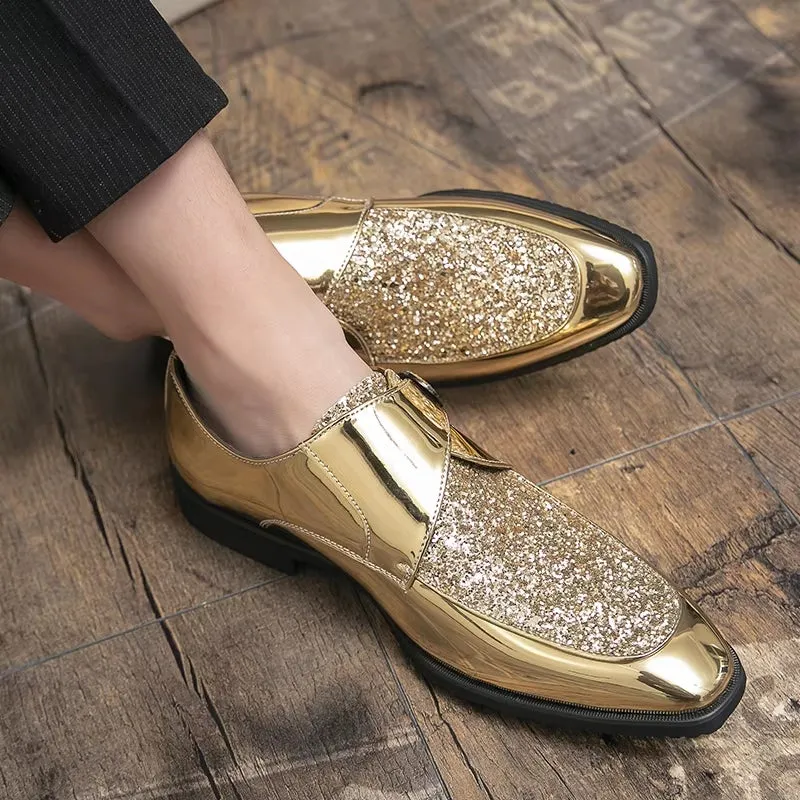 Fashion Men Golden and Black Sequined Shoes