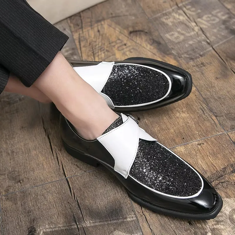 Fashion Men Golden and Black Sequined Shoes