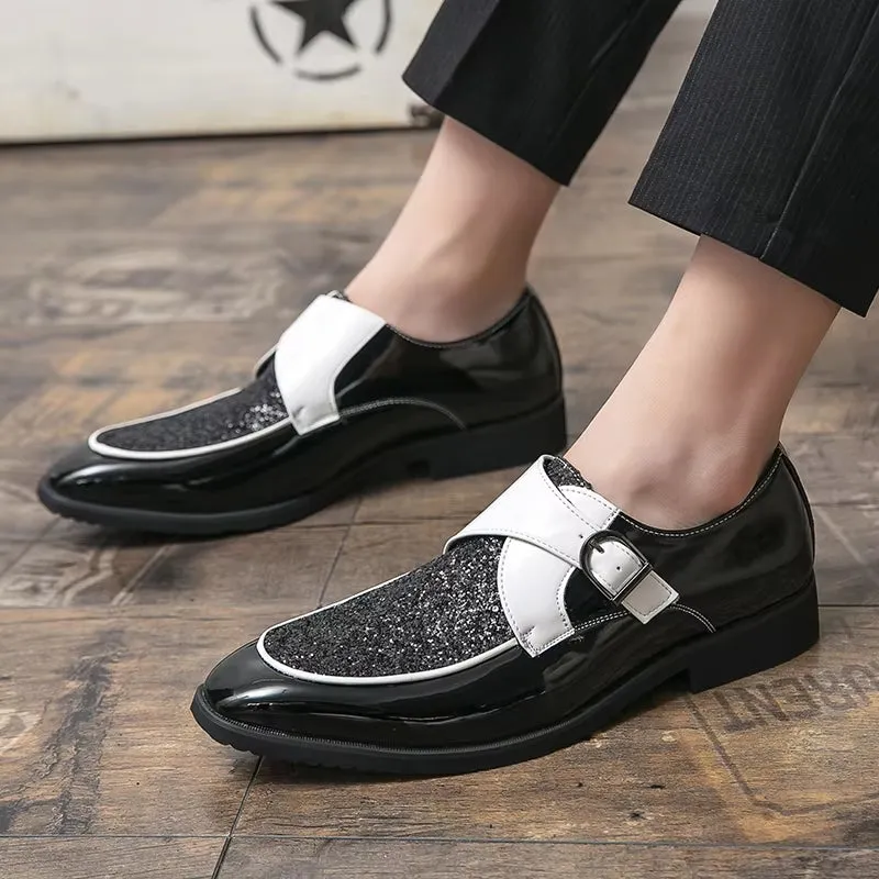 Fashion Men Golden and Black Sequined Shoes