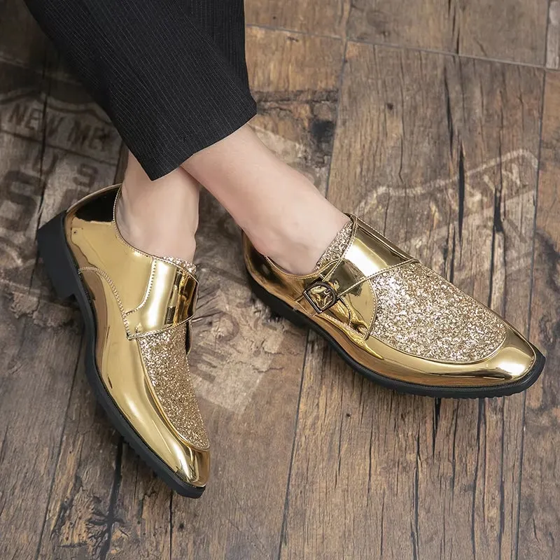 Fashion Men Golden and Black Sequined Shoes