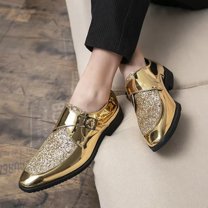 Fashion Men Golden and Black Sequined Shoes