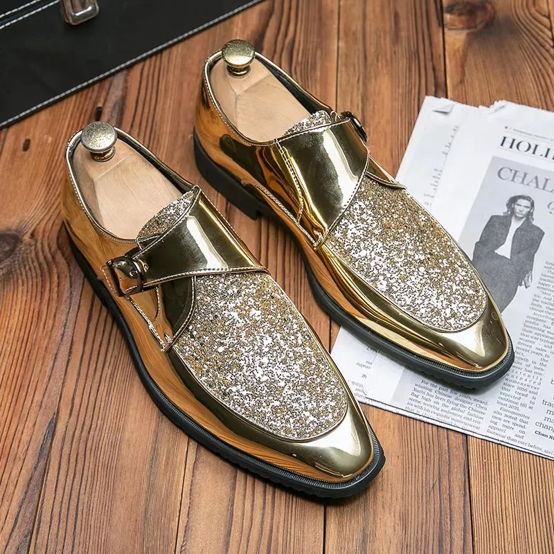 Fashion Men Golden and Black Sequined Shoes