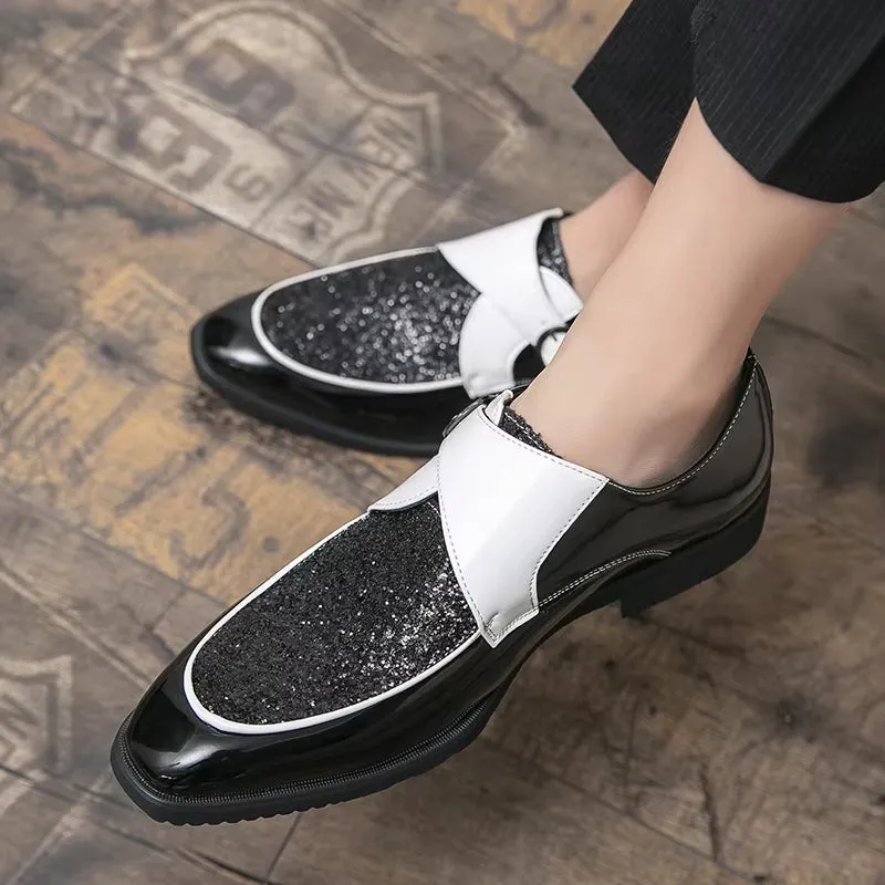 Fashion Men Golden and Black Sequined Shoes