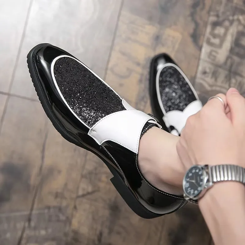 Fashion Men Golden and Black Sequined Shoes