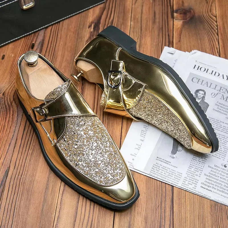 Fashion Men Golden and Black Sequined Shoes