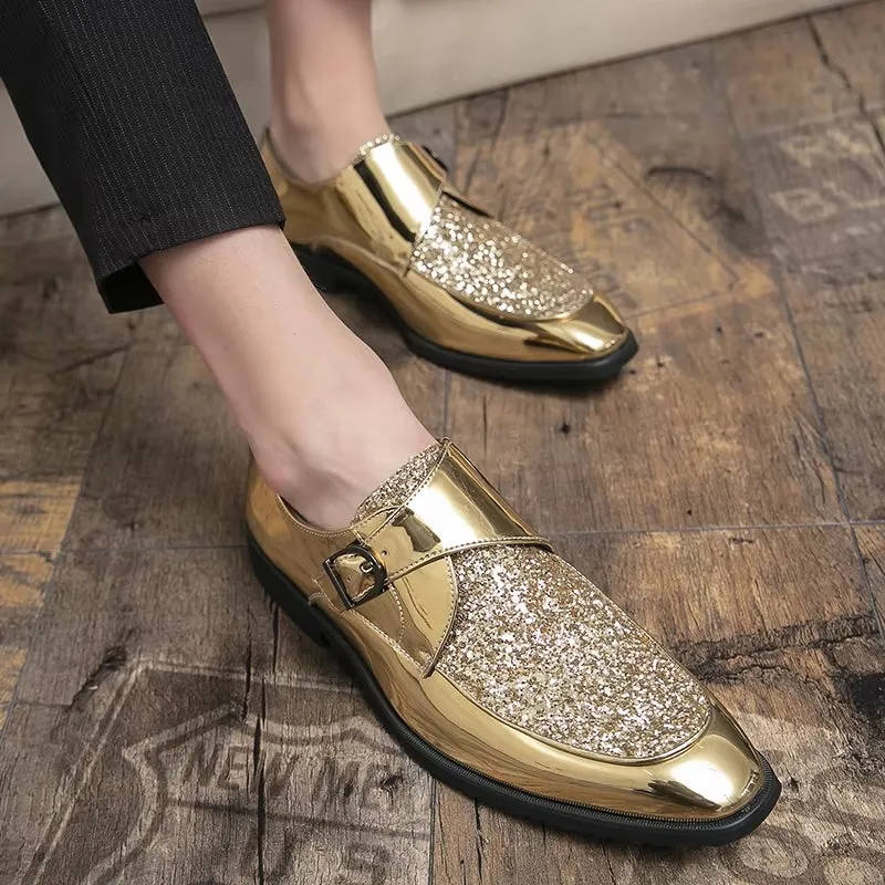 Fashion Men Golden and Black Sequined Shoes