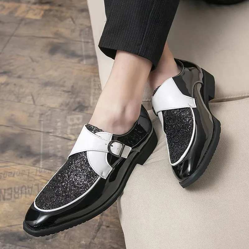 Fashion Men Golden and Black Sequined Shoes