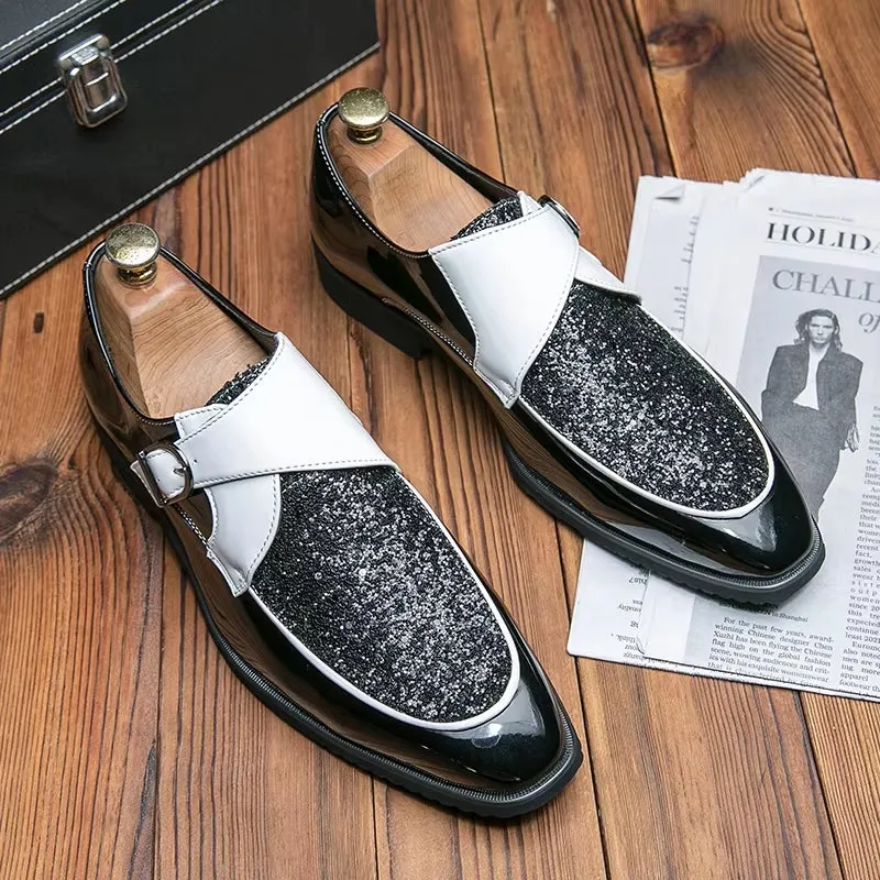 Fashion Men Golden and Black Sequined Shoes