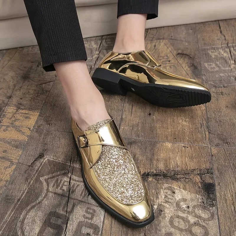 Fashion Men Golden and Black Sequined Shoes