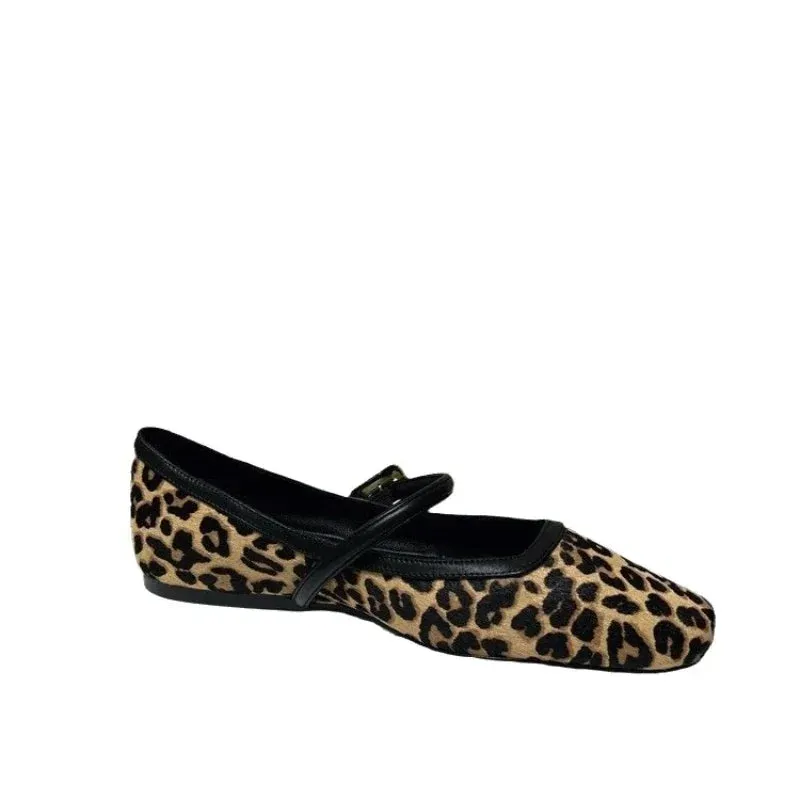 Fashion Women's Flat Shoes Round Toe Leopard Print Casual Shoes Ladies Breathable Slip-on Outdoor Soft Mary Jane Shoes