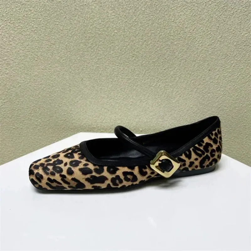 Fashion Women's Flat Shoes Round Toe Leopard Print Casual Shoes Ladies Breathable Slip-on Outdoor Soft Mary Jane Shoes