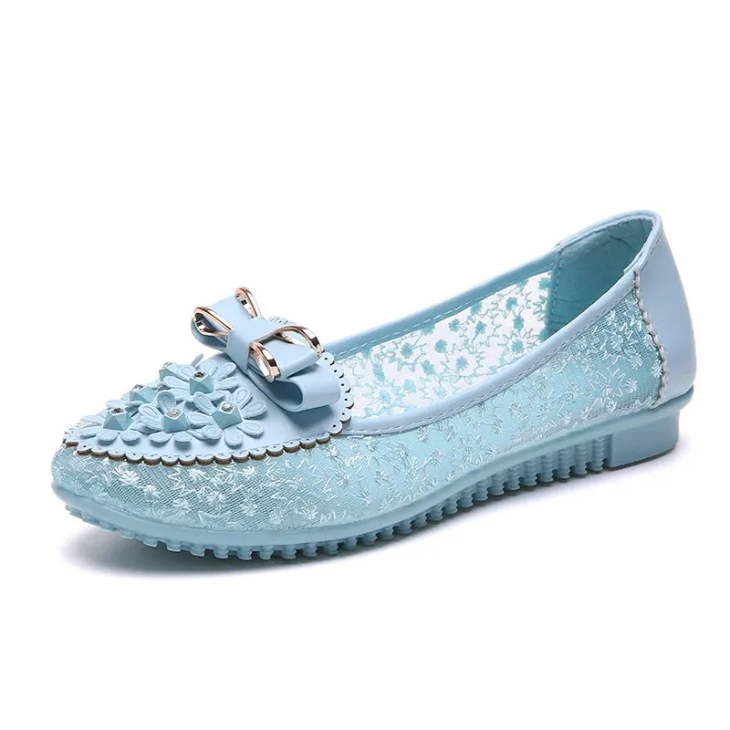 Floral Embroidery Bowknot Loafers Women Summer Breathable Comfortable Sandals Solid Color Vulcanized Shoes Woman Flats  casual