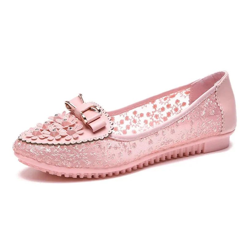 Floral Embroidery Bowknot Loafers Women Summer Breathable Comfortable Sandals Solid Color Vulcanized Shoes Woman Flats  casual