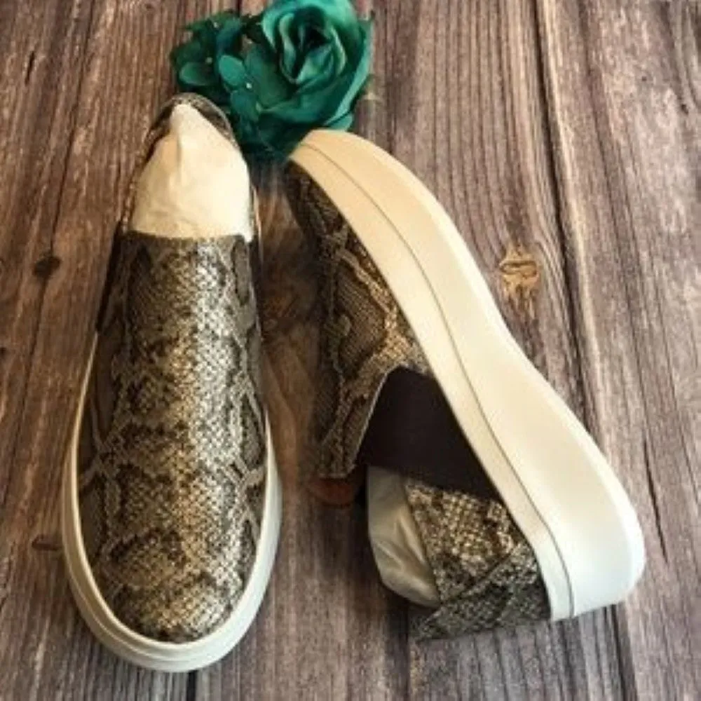 GENTLE SOULS Rosette Snakeskin Leather Slip-On Flats 6.5M
