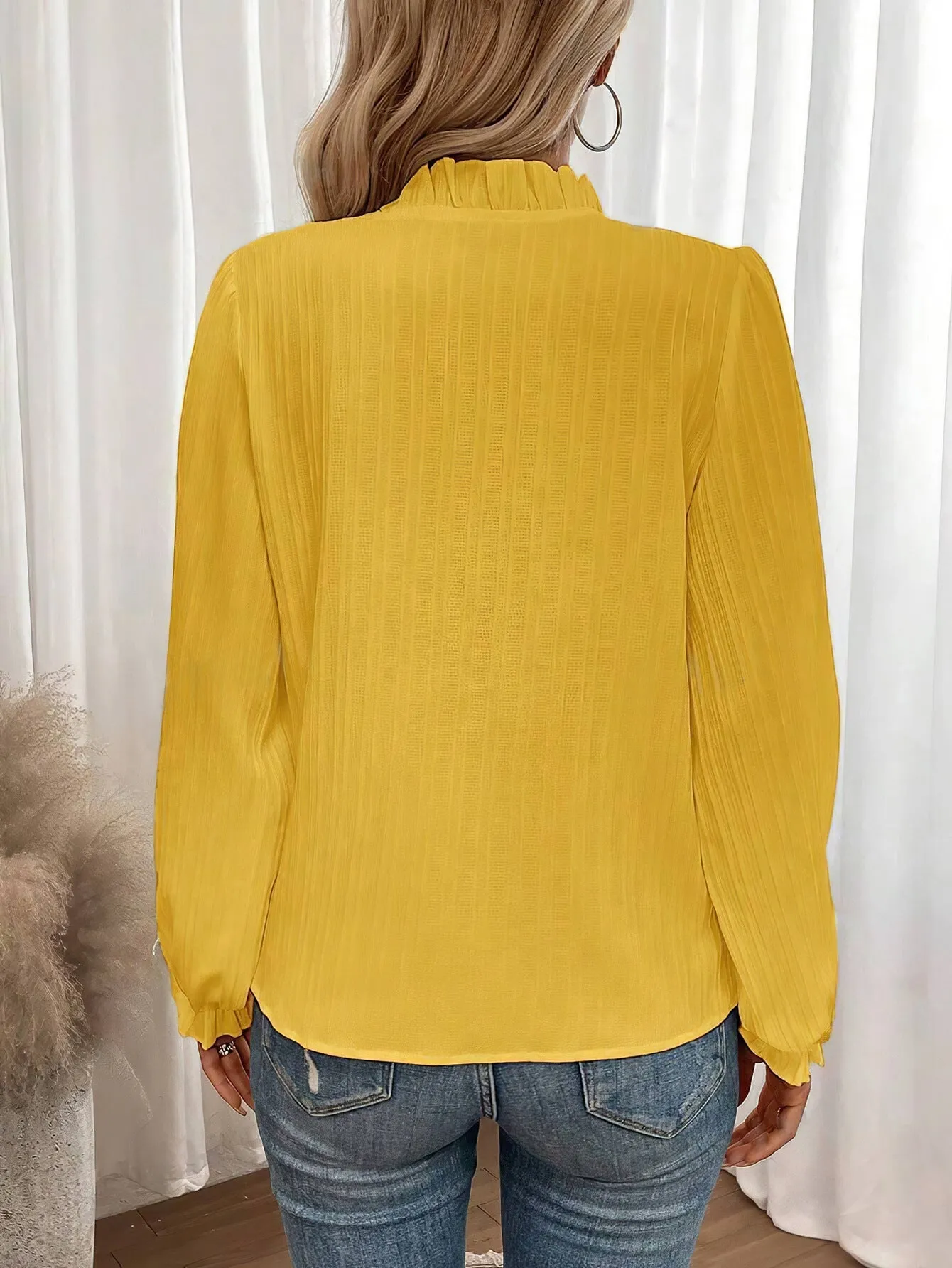 Graceful V-Neck Bell Sleeve Long Shirt for Effortless Elegance