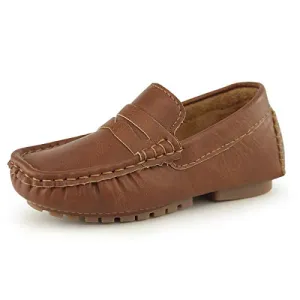 Hawkwell Kids Casual Loafer Moccasin Dress Shoes, Brown PU