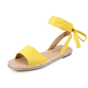 Journee Womens Espadrille Lace Up Open Square Toe Breathable Flats Emelie Tie Wrap Ankle Strap Sandal Yellow 11 Medium WOMENS US