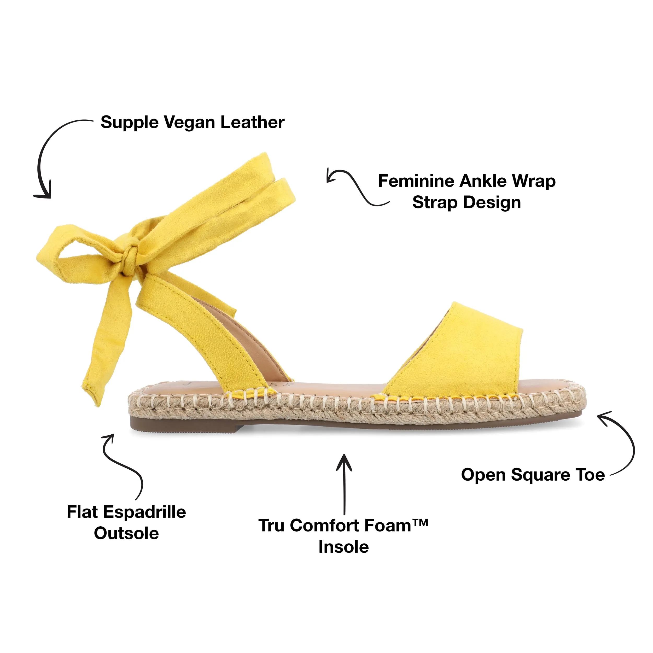 Journee Womens Espadrille Lace Up Open Square Toe Breathable Flats Emelie Tie Wrap Ankle Strap Sandal Yellow 11 Medium WOMENS US
