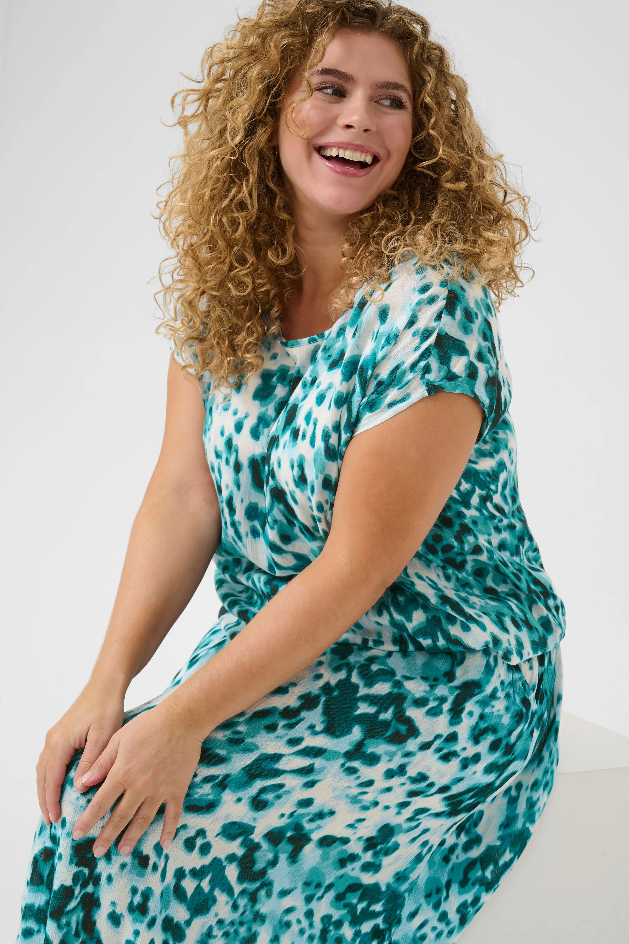 Kaffe Curve Stanley Blouse Teal Animal Print