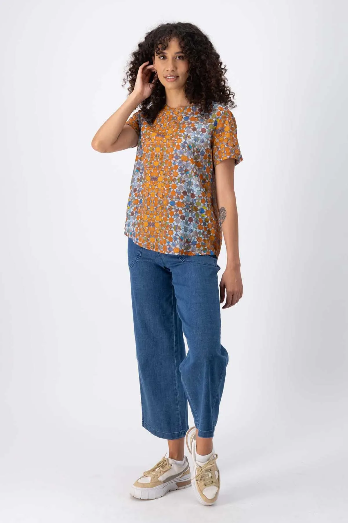 Kaleidoscope Top Orange in Seersucker