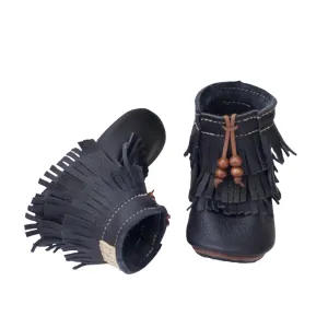 Kid's Black Trail Blazers • Fringe Moccasin Boots