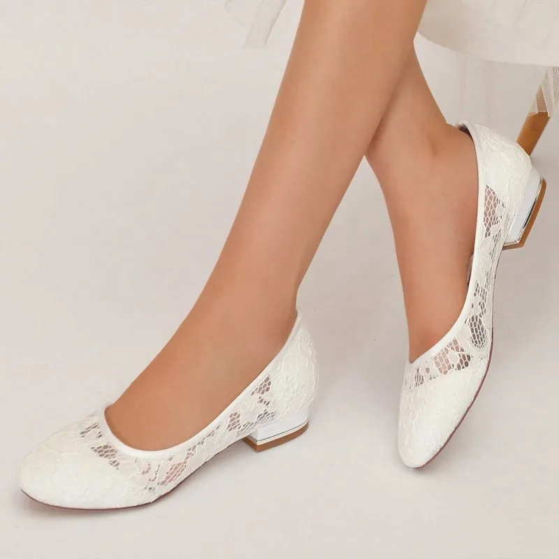 Lace Open Toe Flats Bridal Shoes