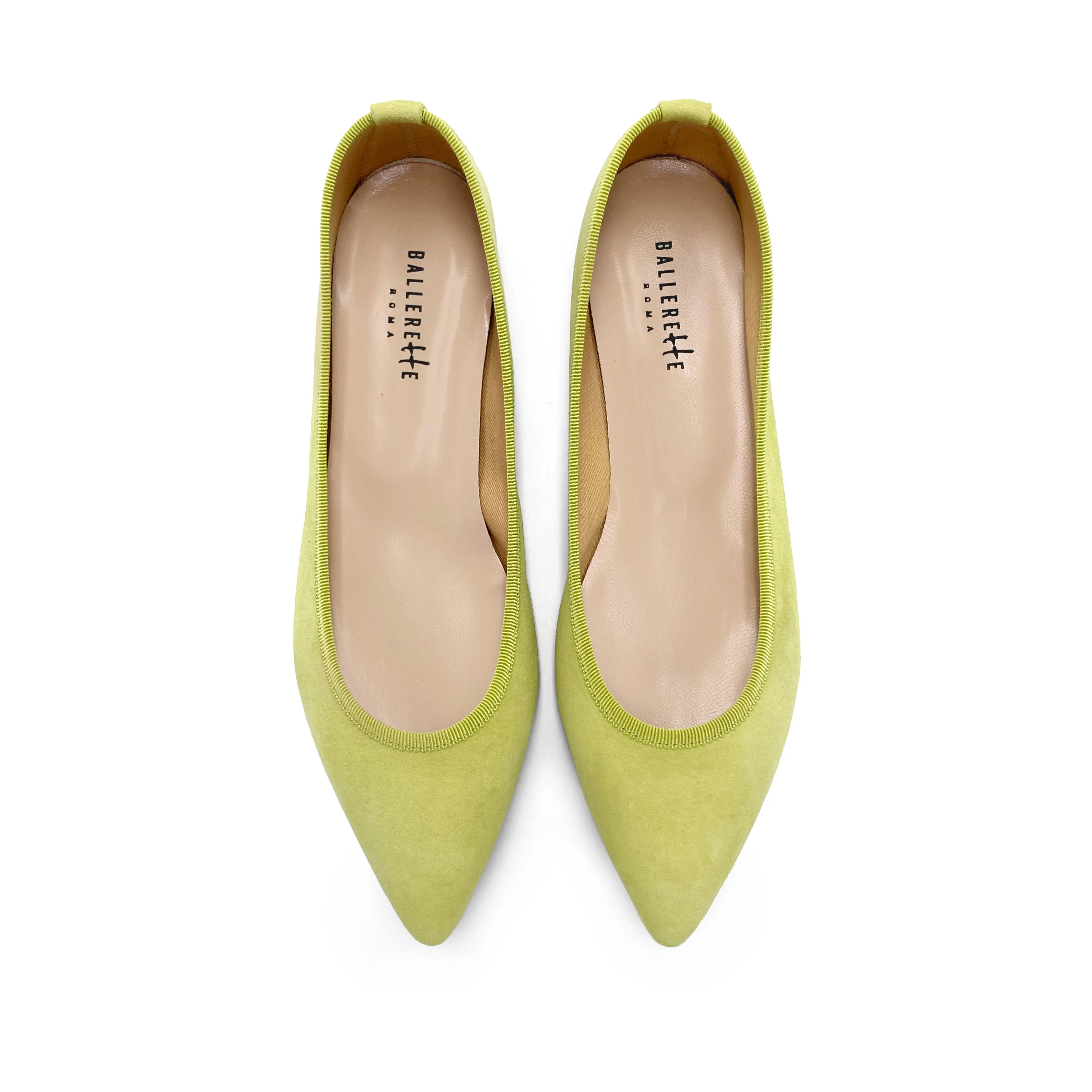 Lime Green Suede Pointed Ballet Flats