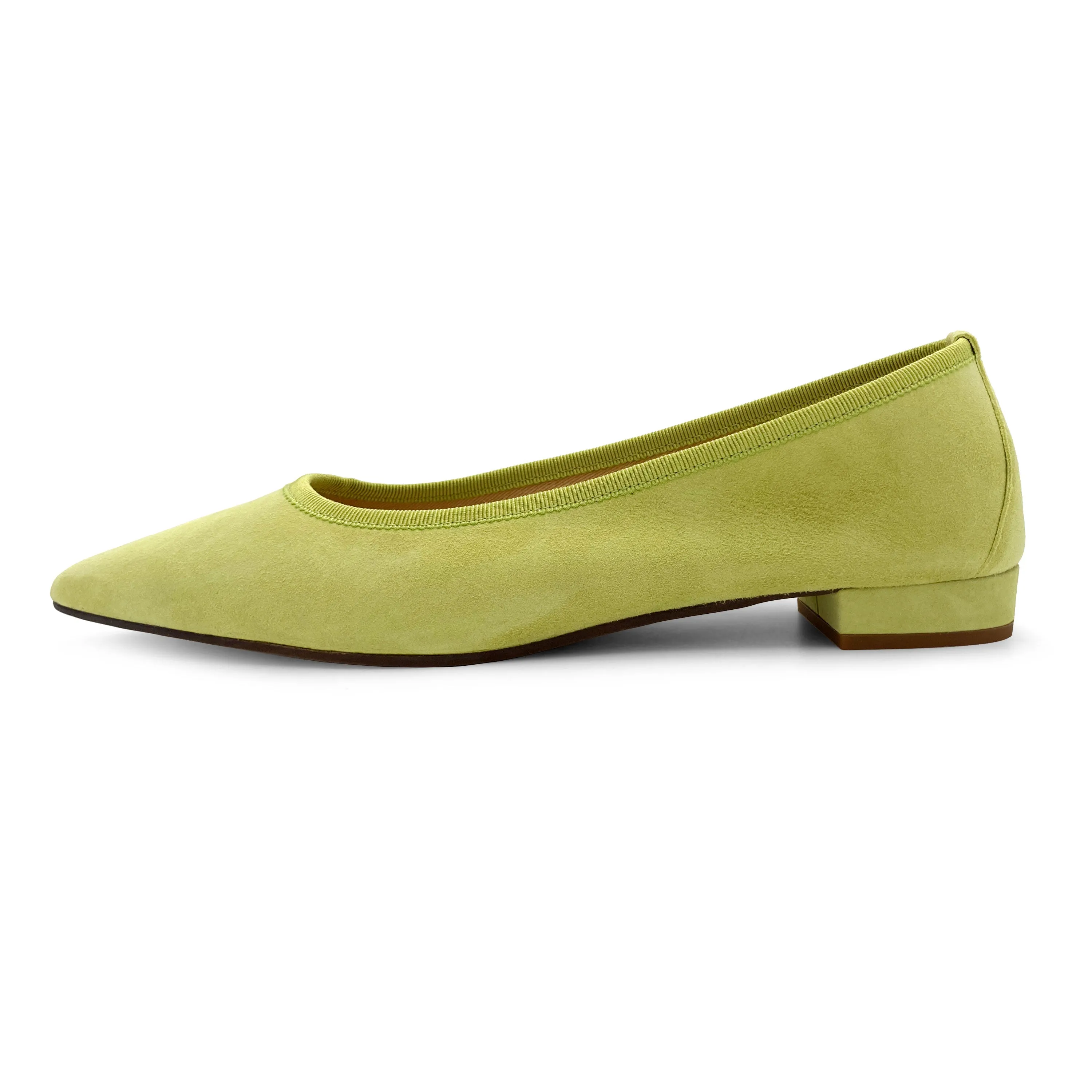 Lime Green Suede Pointed Ballet Flats