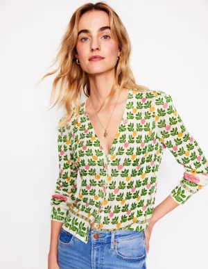 Liv V-Neck Linen Cardigan-Warm Ivory, Dahlia Garden