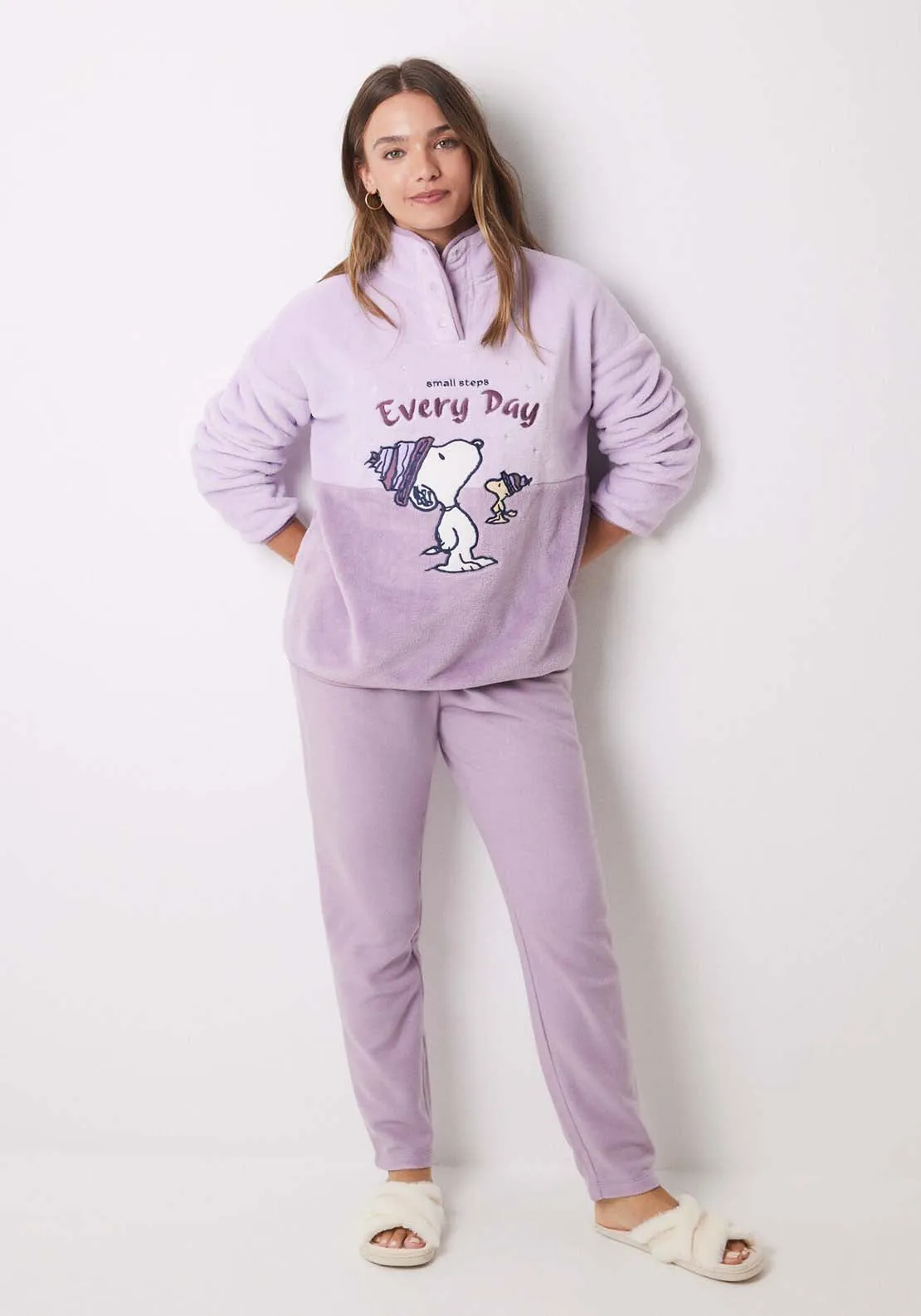 Long fleece Snoopy pyjamas - Pink