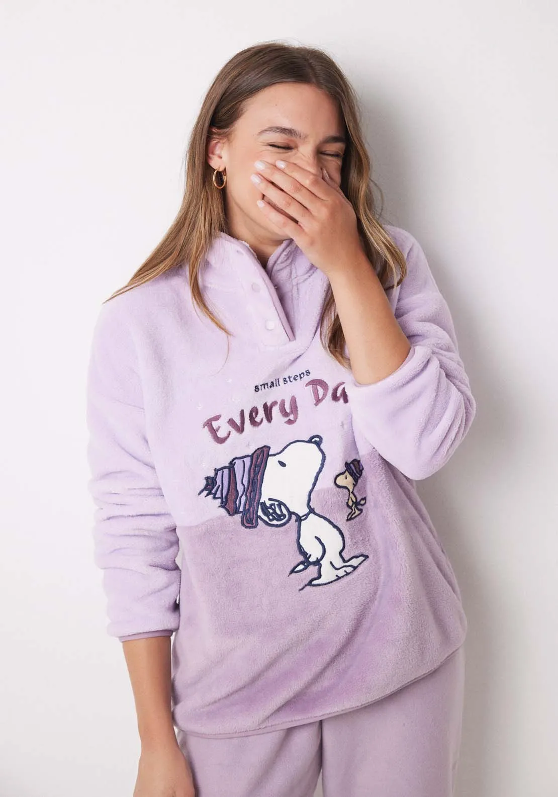 Long fleece Snoopy pyjamas - Pink