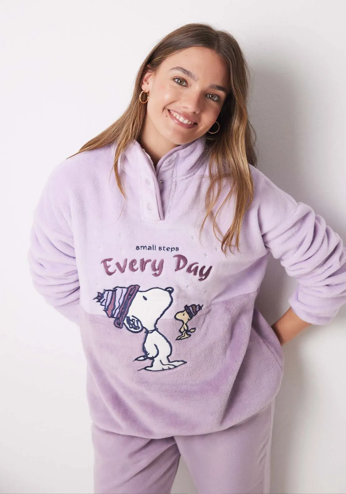 Long fleece Snoopy pyjamas - Pink