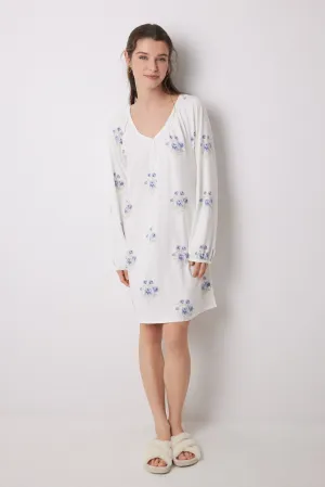 Long Sleeves Short Nightdress - Blue