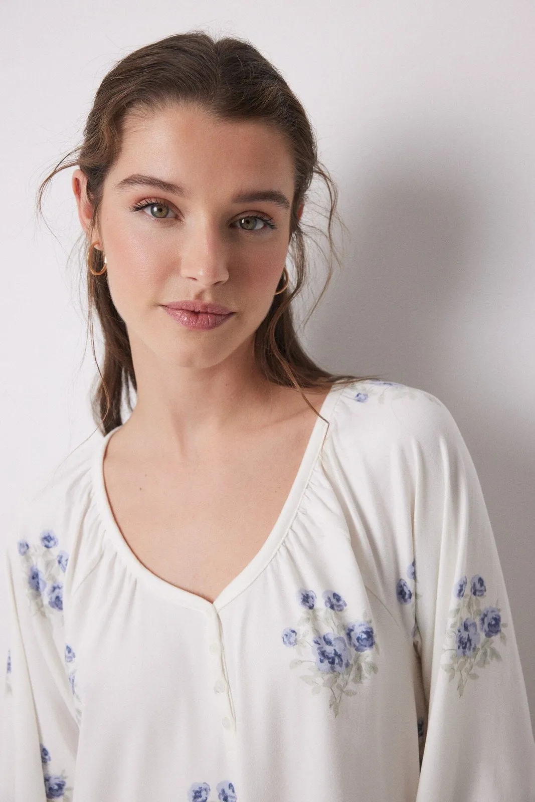 Long Sleeves Short Nightdress - Blue