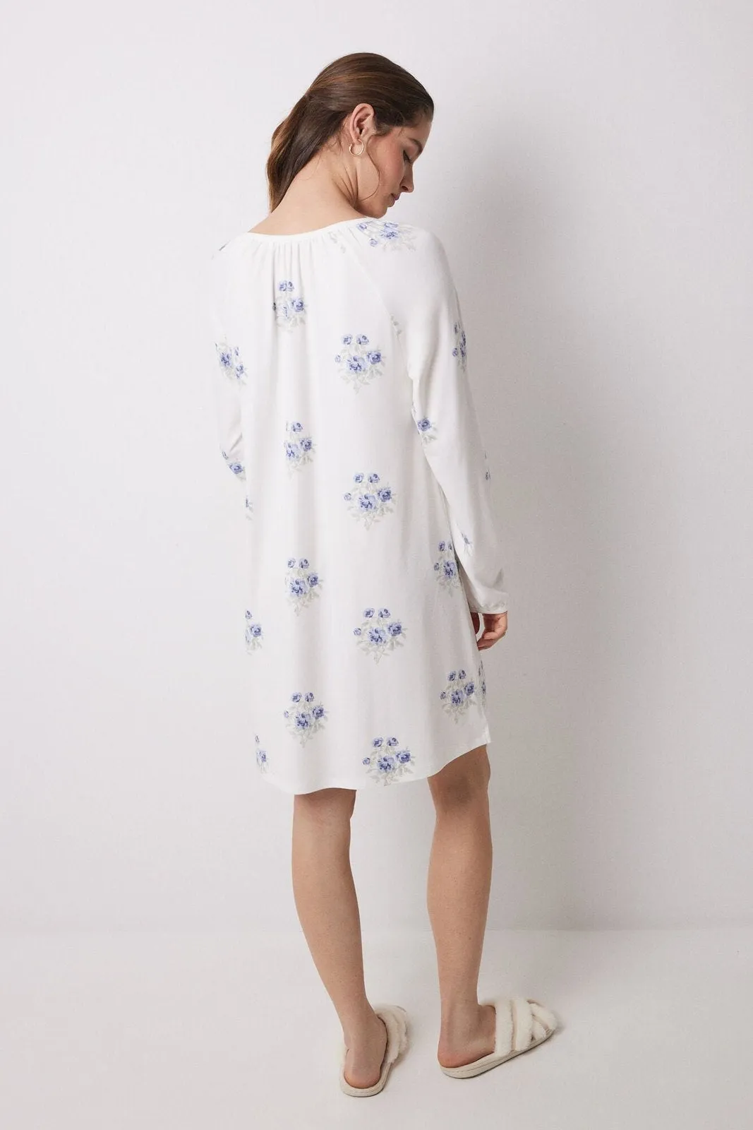 Long Sleeves Short Nightdress - Blue