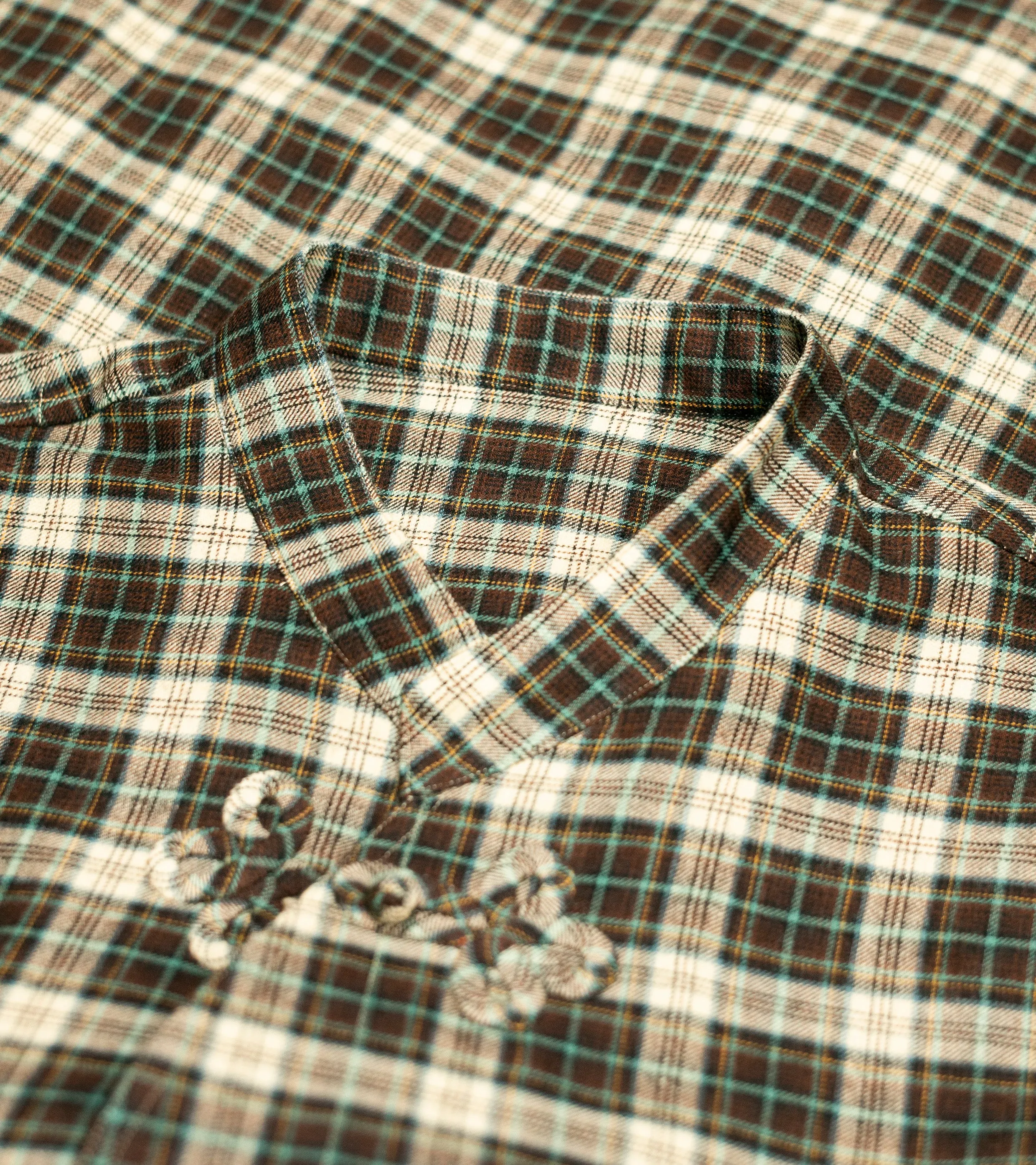 Made-to-Order Frogged Button Plaid Shirt Viyella Brown/Mint