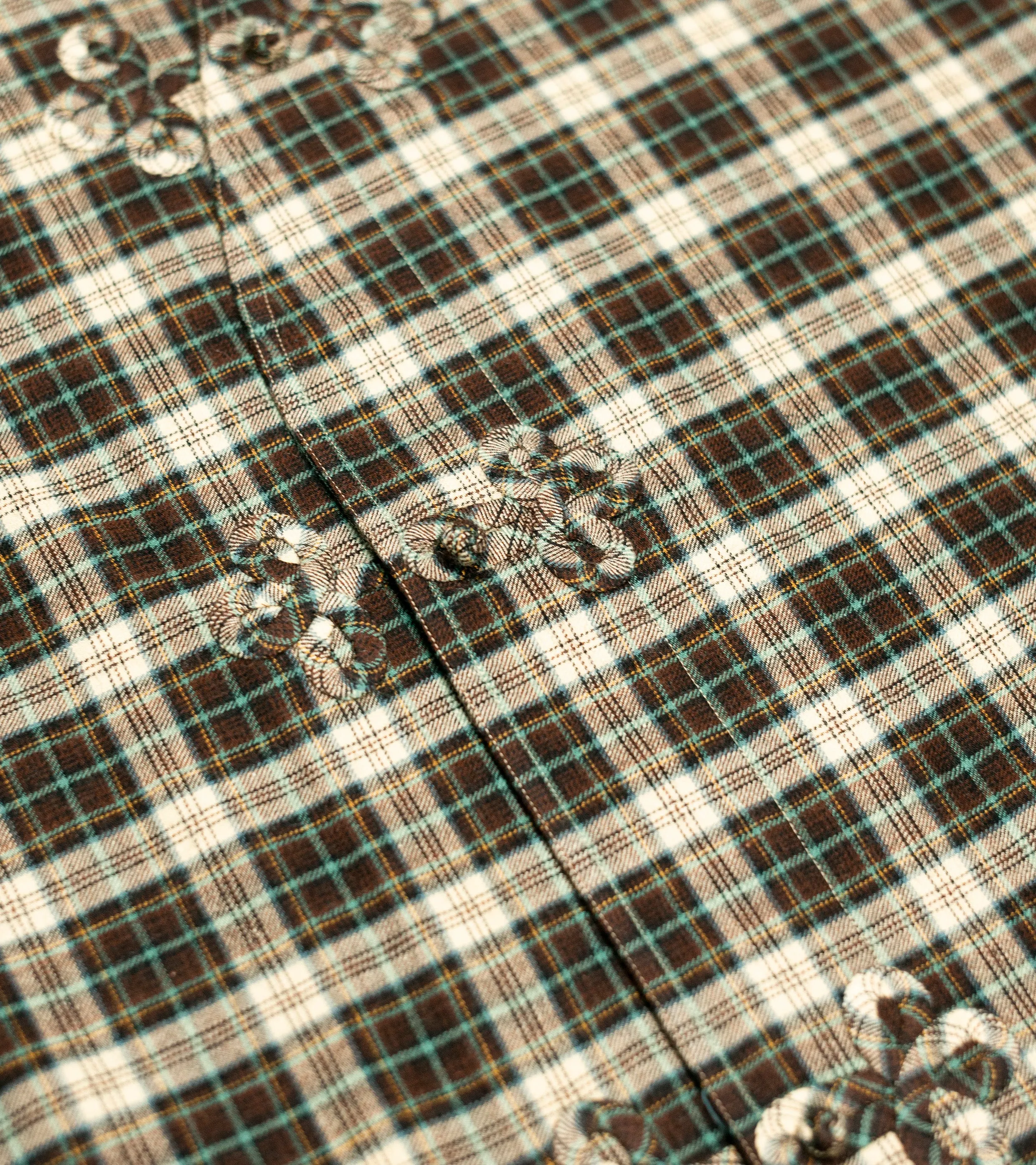 Made-to-Order Frogged Button Plaid Shirt Viyella Brown/Mint