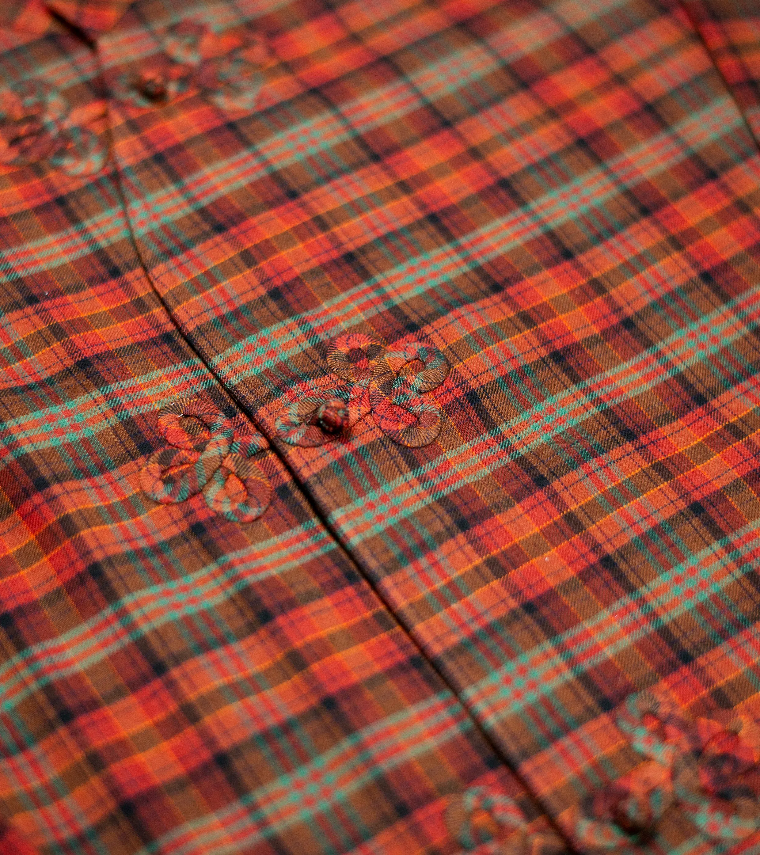 Made-to-Order Frogged Button Plaid Shirt Viyella Red