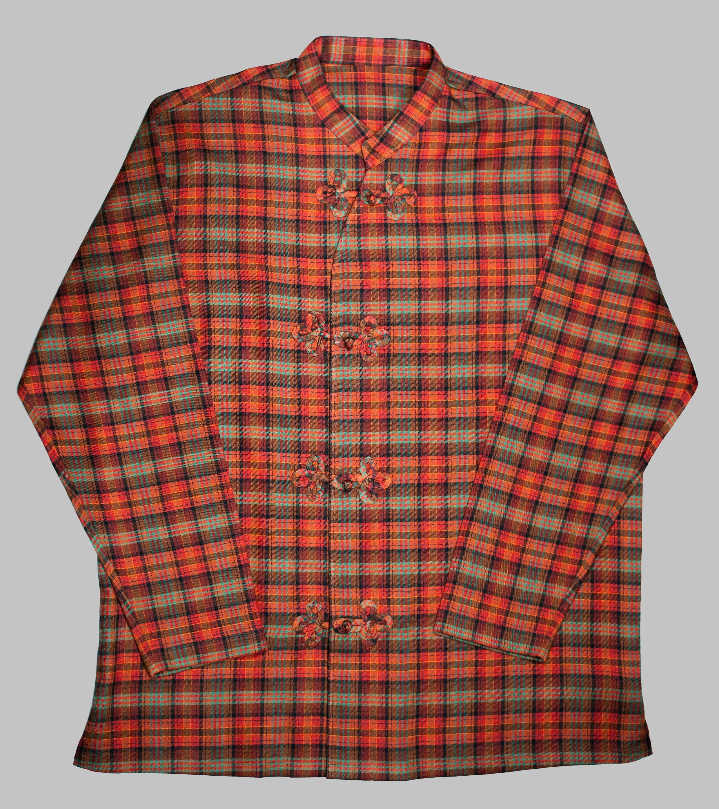 Made-to-Order Frogged Button Plaid Shirt Viyella Red