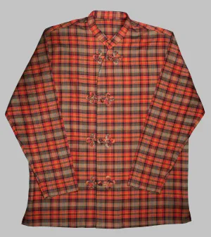 Made-to-Order Frogged Button Plaid Shirt Viyella Red