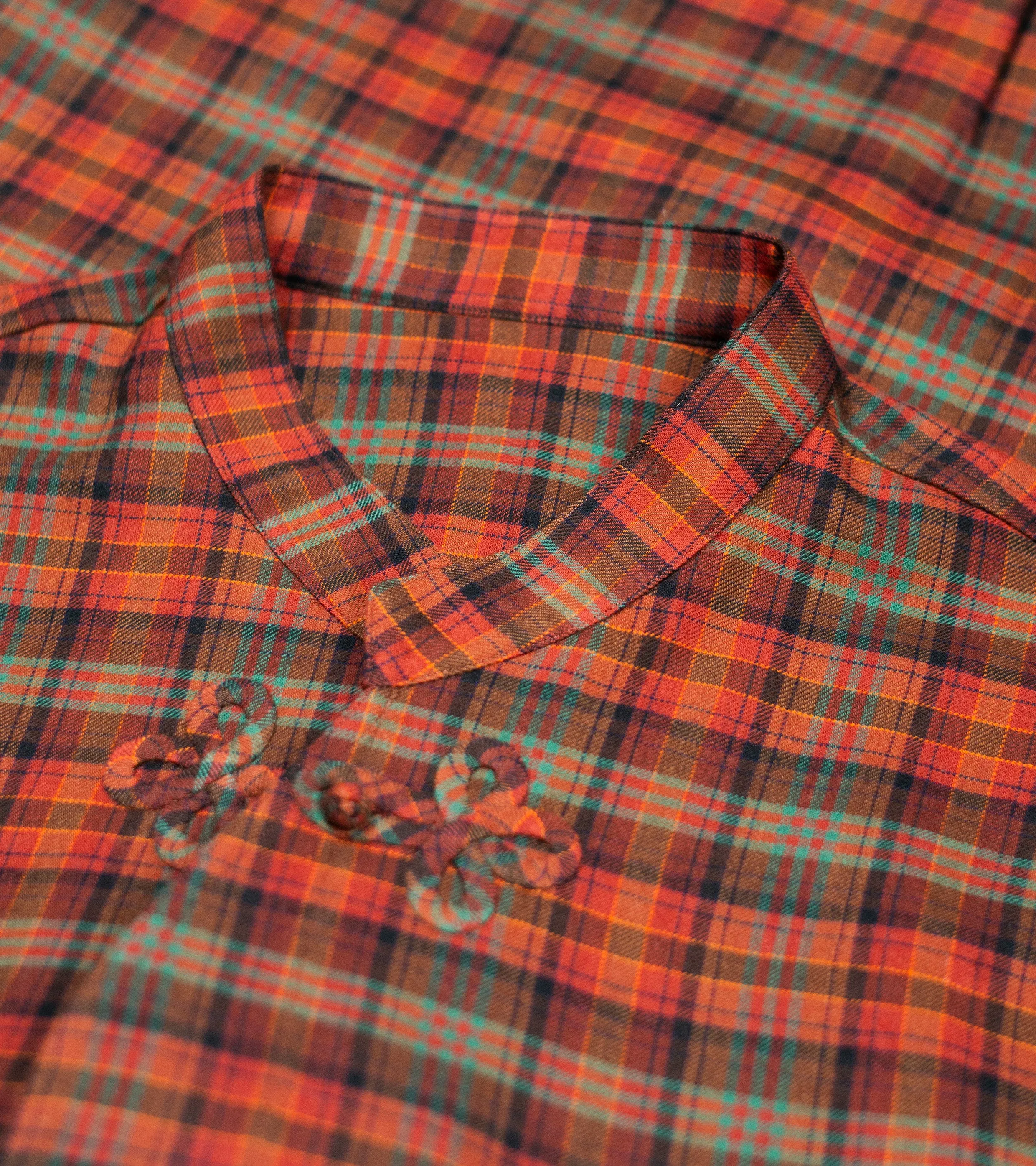 Made-to-Order Frogged Button Plaid Shirt Viyella Red