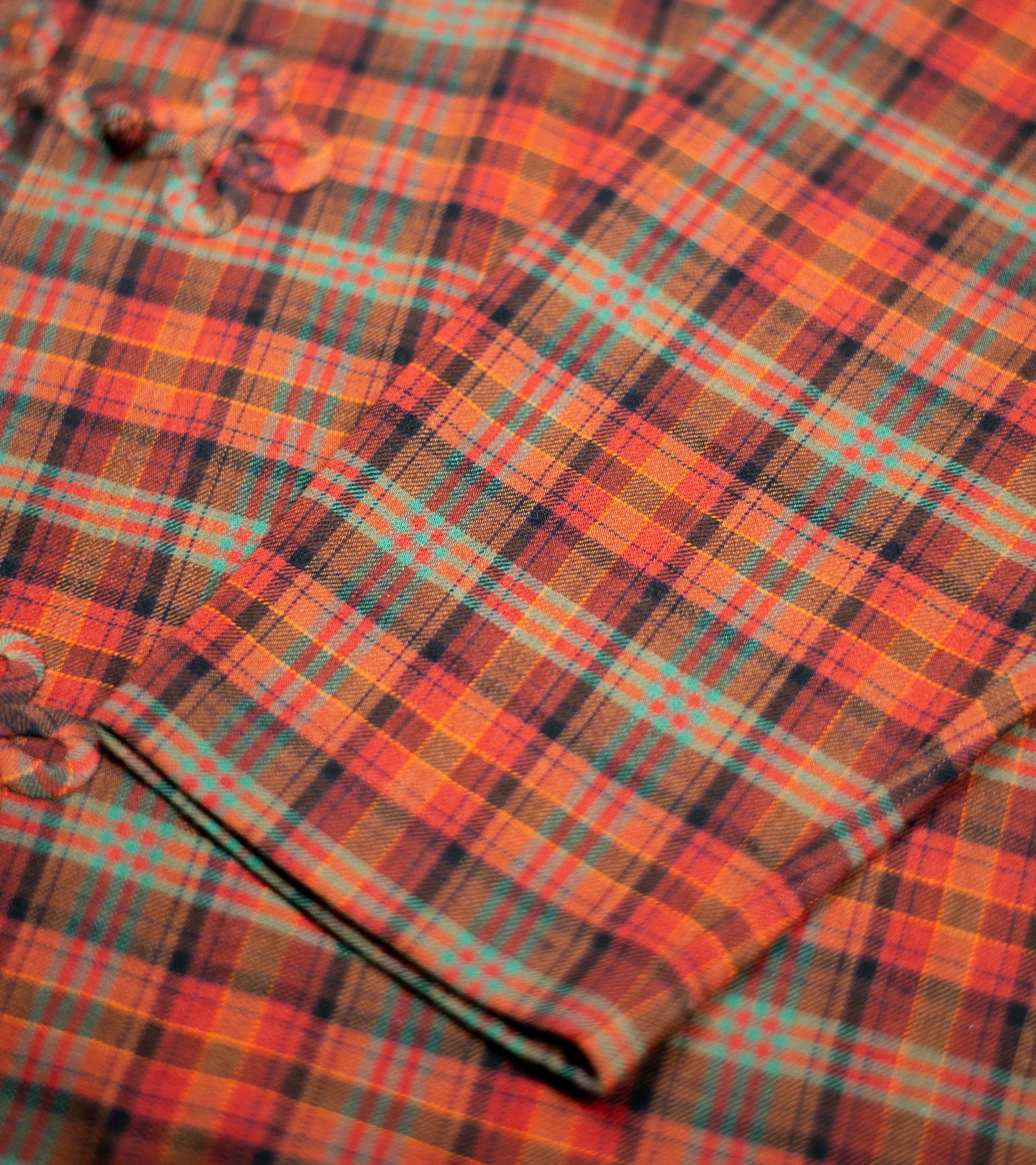 Made-to-Order Frogged Button Plaid Shirt Viyella Red