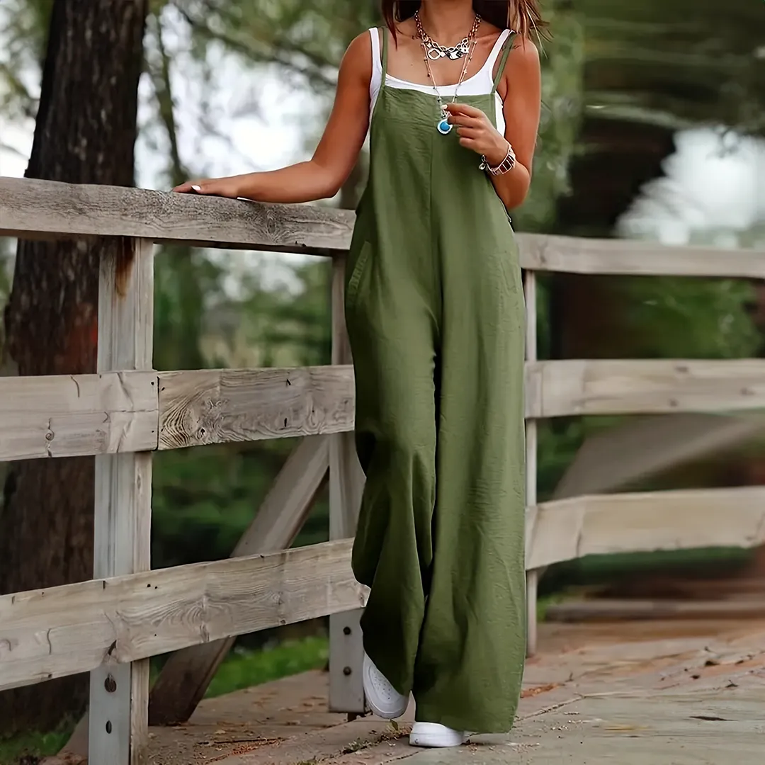 Mason | Women’s Loose Fit Jumpsuit – Sleeveless Wide Leg Overalls with Pockets