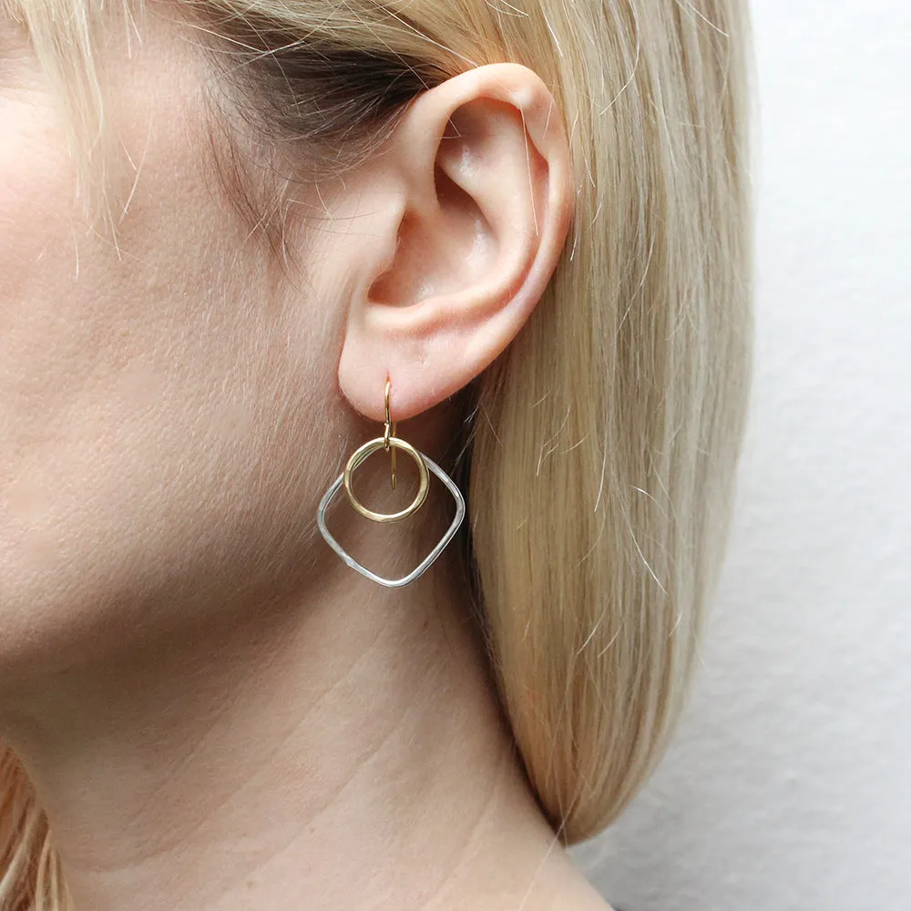 Medium Square and Round Rings Wire Earrings