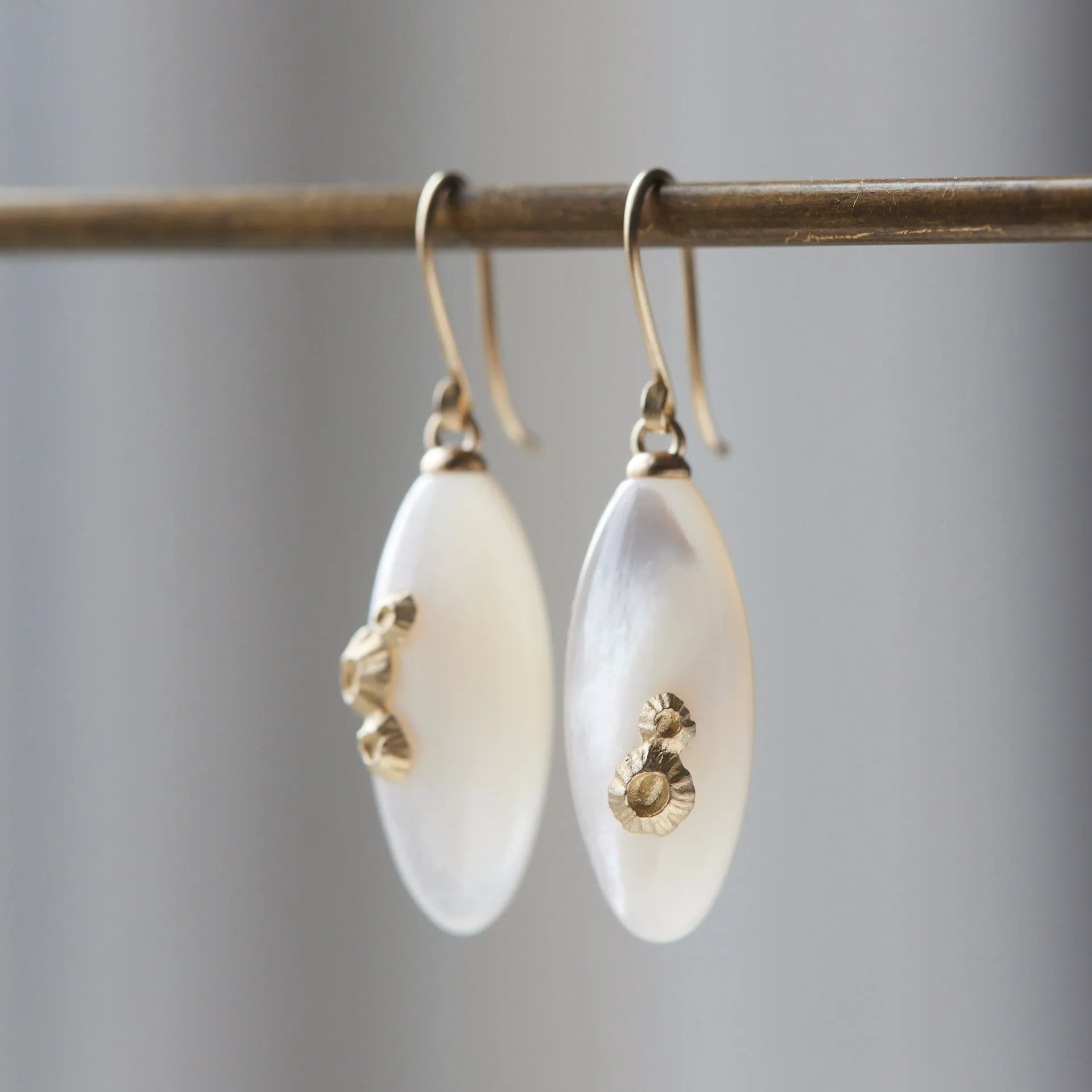 Mother of Pearl Ruthie B. Earrings with Barnacles