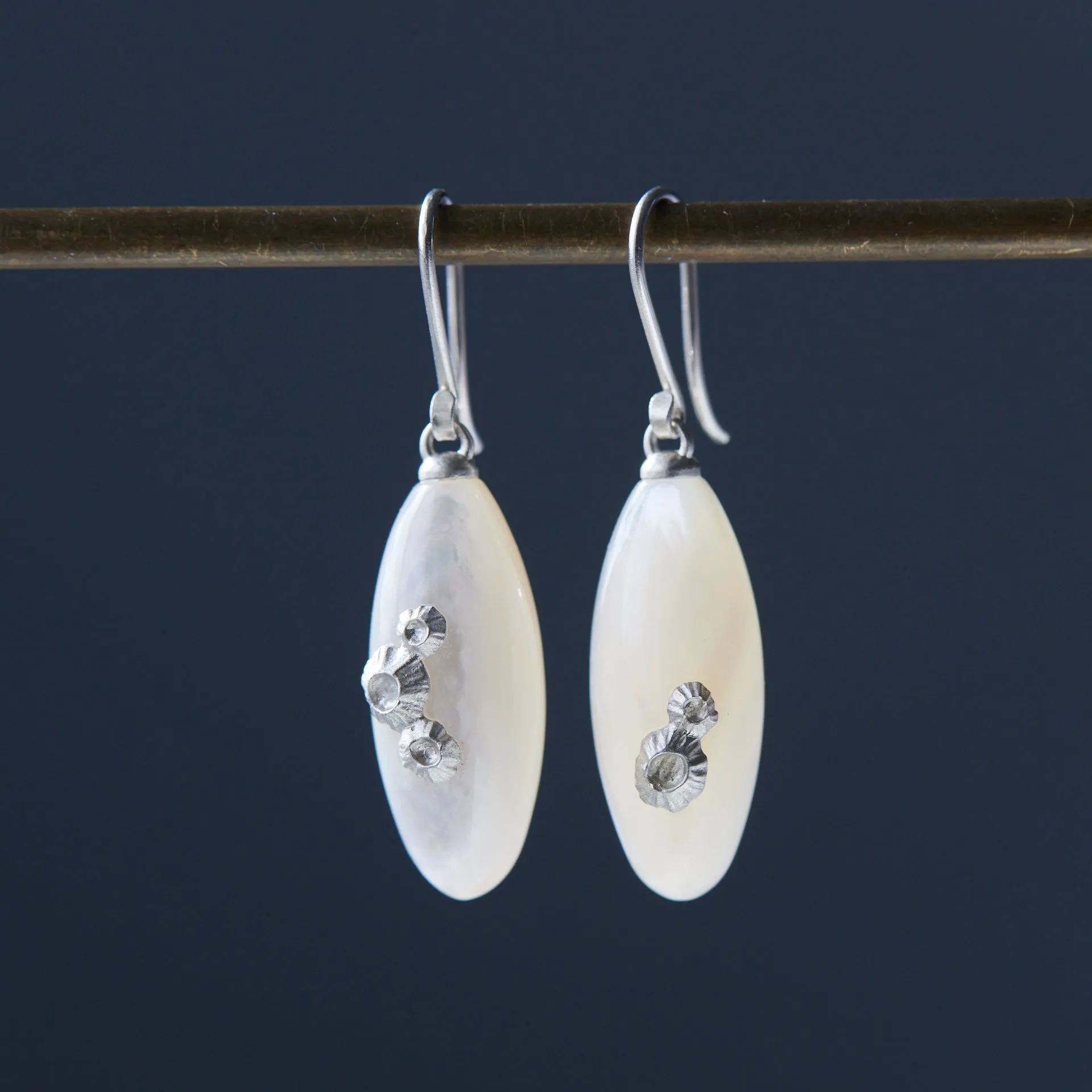 Mother of Pearl Ruthie B. Earrings with Barnacles