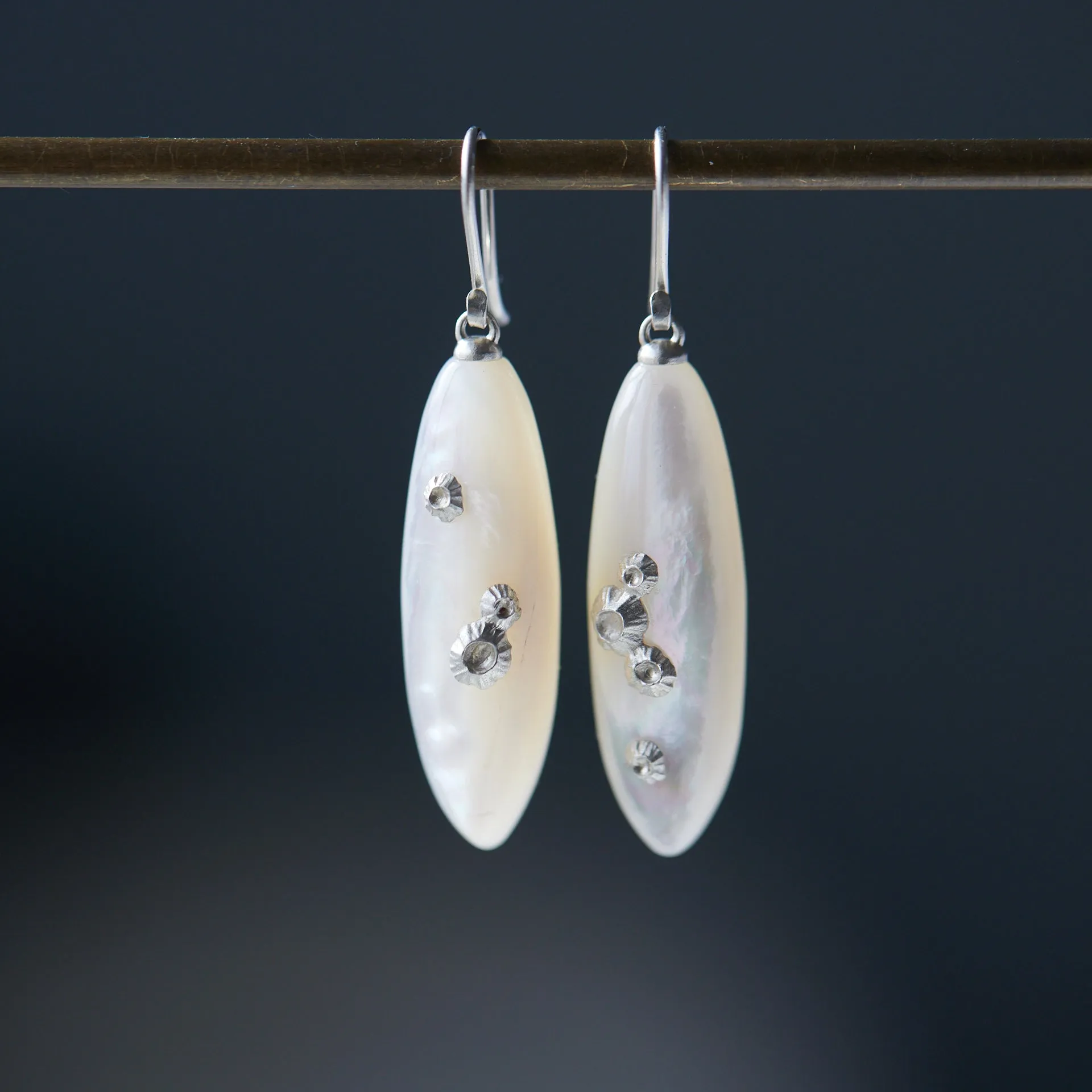Mother of Pearl Ruthie B. Earrings with Barnacles