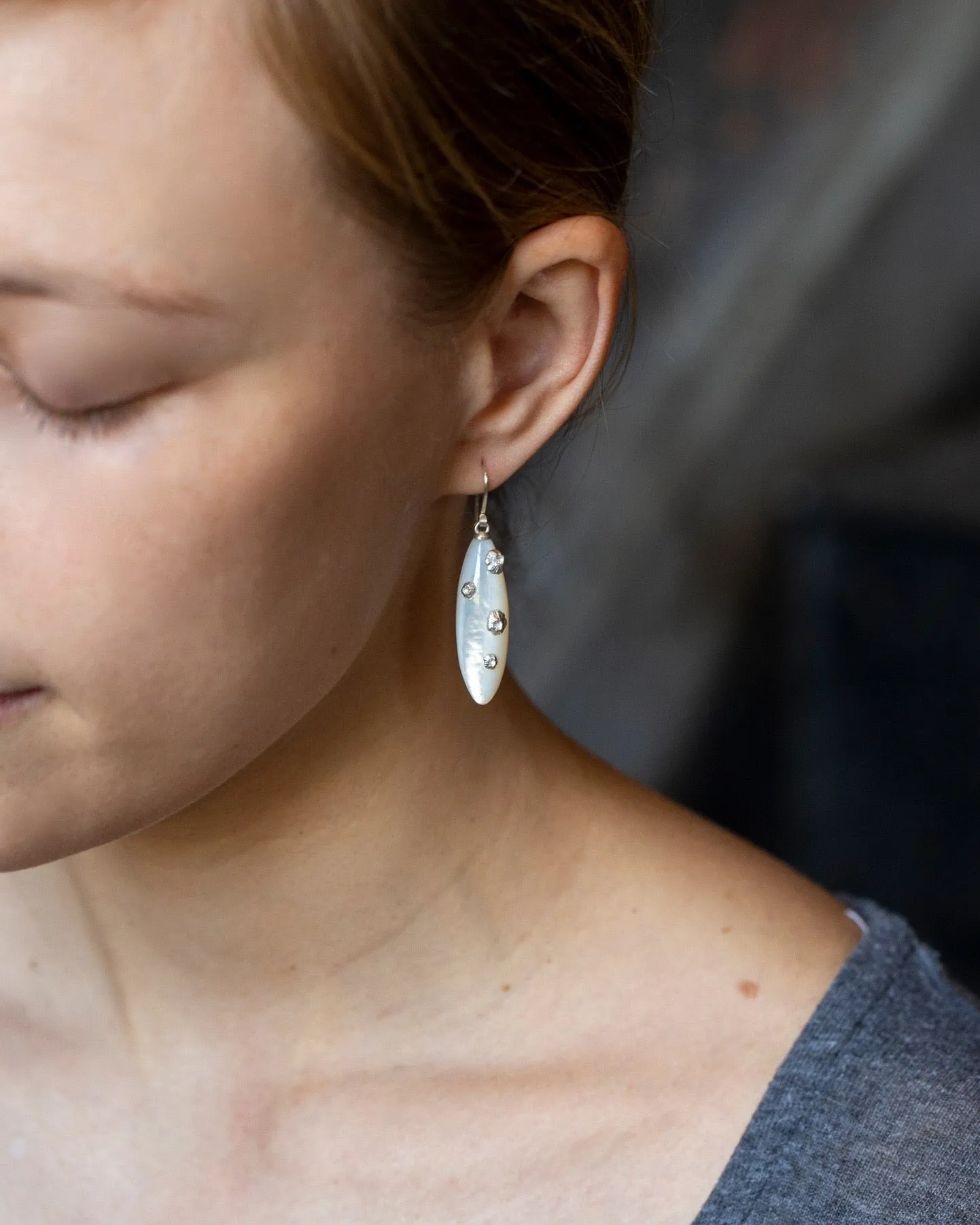 Mother of Pearl Ruthie B. Earrings with Barnacles