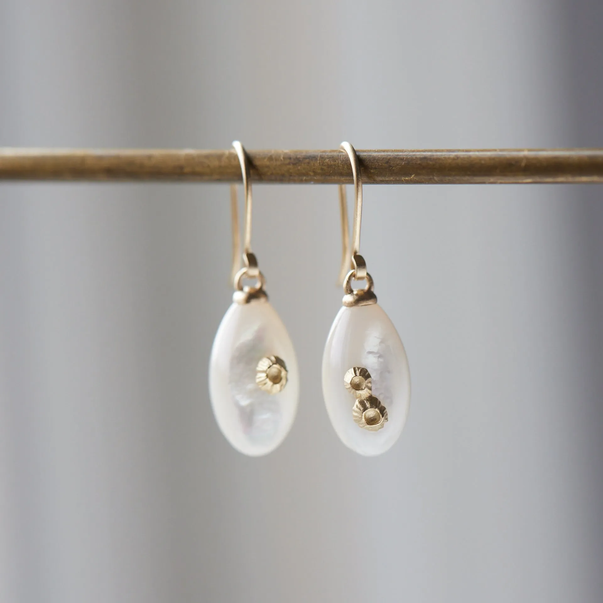 Mother of Pearl Ruthie B. Earrings with Barnacles