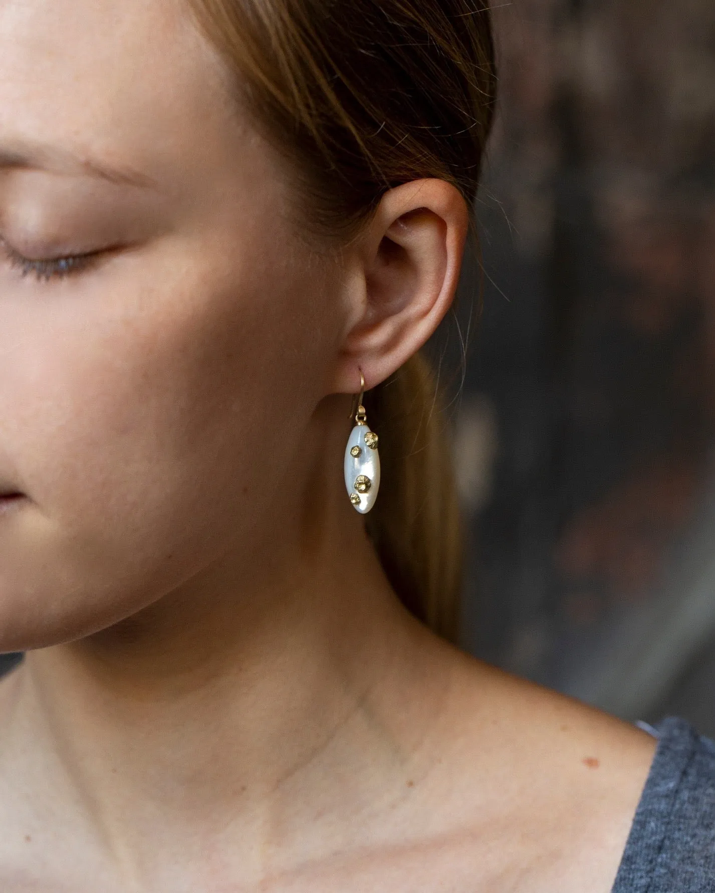 Mother of Pearl Ruthie B. Earrings with Barnacles